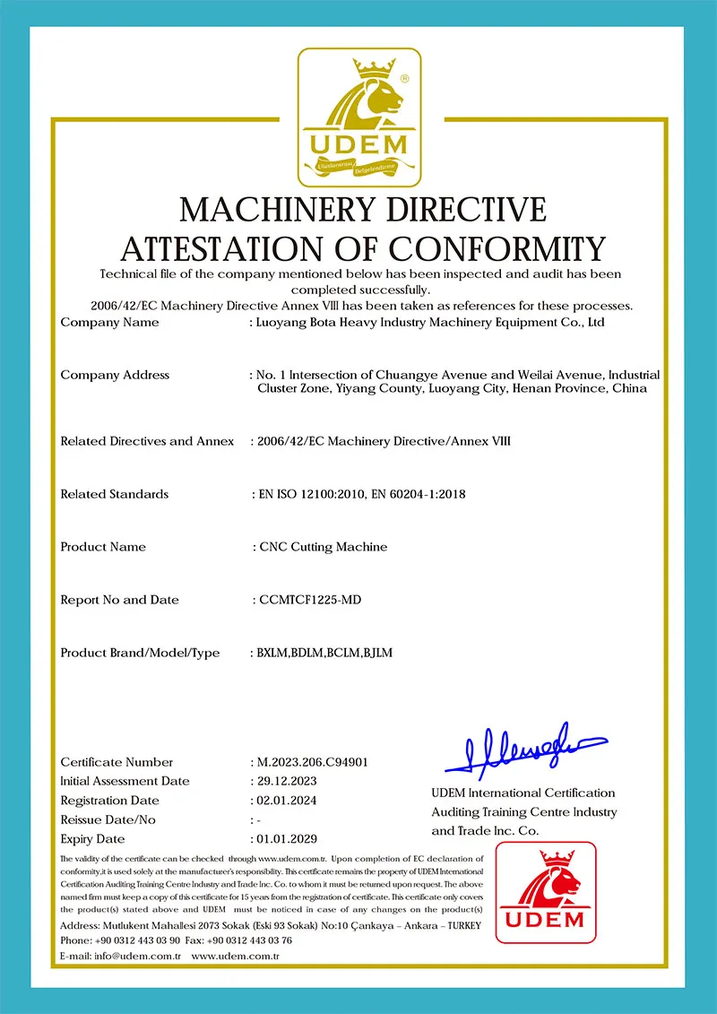 CE CNC Cutting Machine Certification