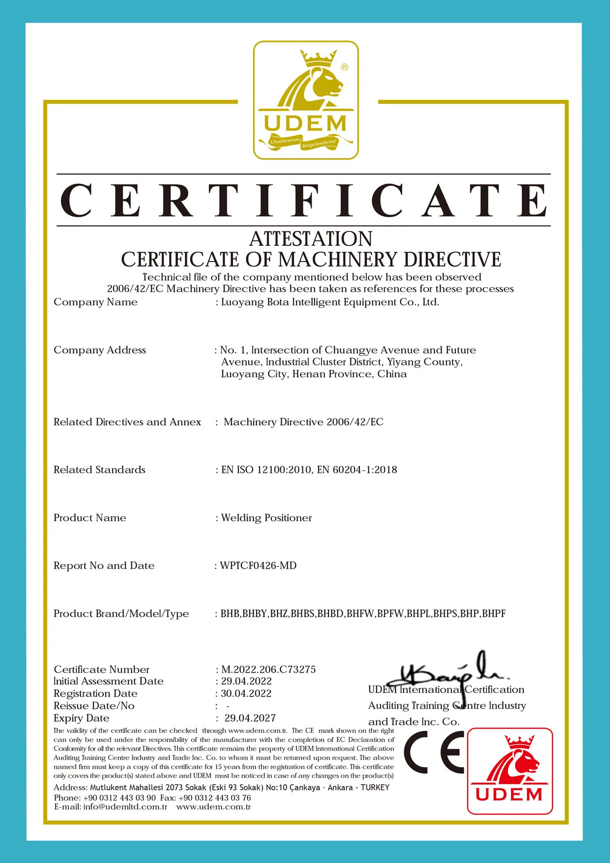 Welding Positioner CE Certification
