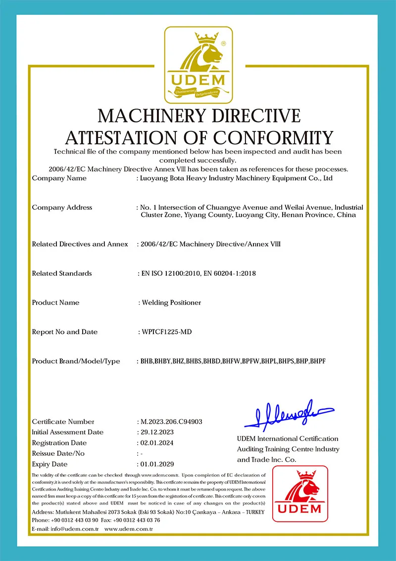 CE Certification for Welding Positioner