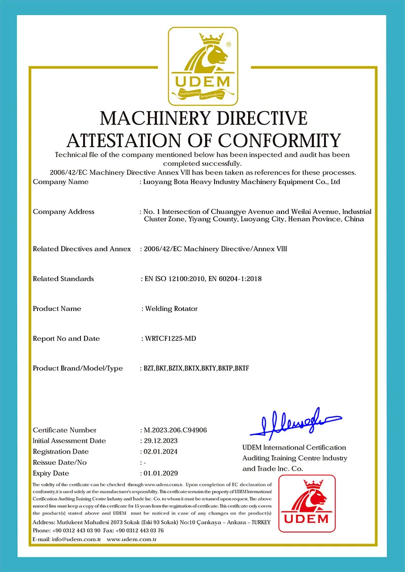 CE Welding Rotator Certification